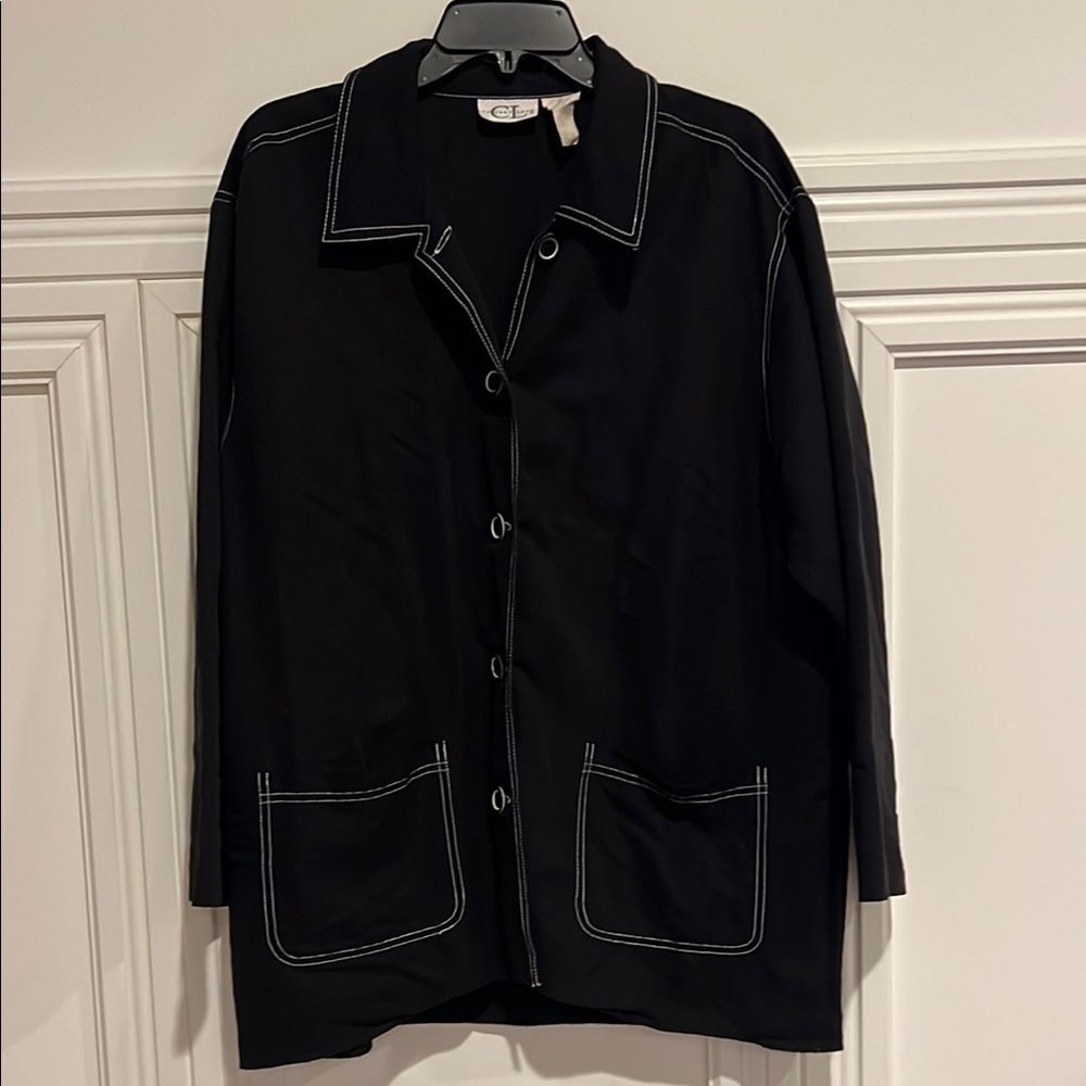 Cricket Lane Black Button-Up Jacket with White Stitching Shacket L